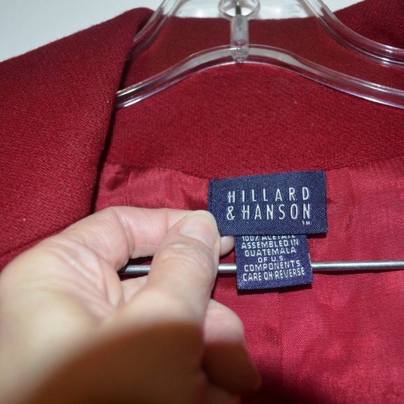 Hillard & Hanson TM 100% Wool Dark Red Lining Pockets Women's Jacket 8 - Picture 2 of 8